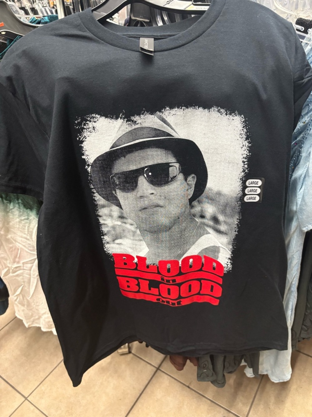 Black Graphic Tee with Red 'BLOOD' Text